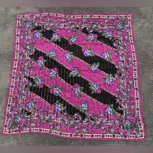 Oscar de la Renta Vintage Pink and Purple Floral Scarf 100% Silk RN 62720